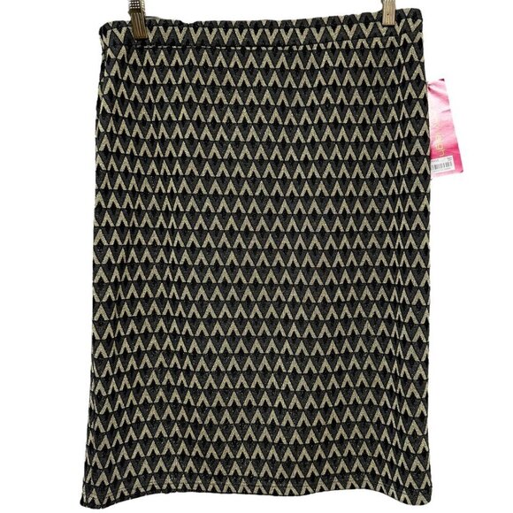 Sunny Leigh Pencil Skirt Large Gold Black Metallic V Print Stretch Pull On NWT - Picture 1 of 7